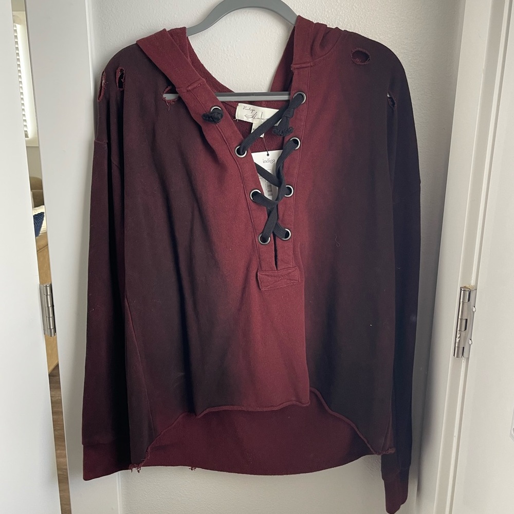 Vintage Havana Red Lace-Up Hoodie